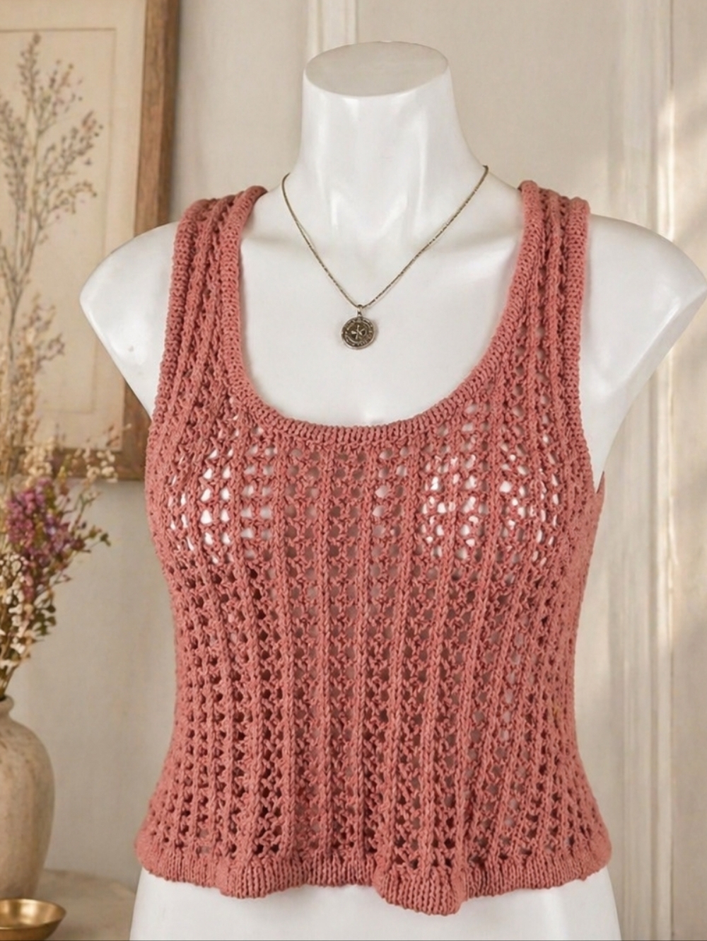 NWT AEROPOSTALE Crochet Tank Top — Dusty Rose SZ M